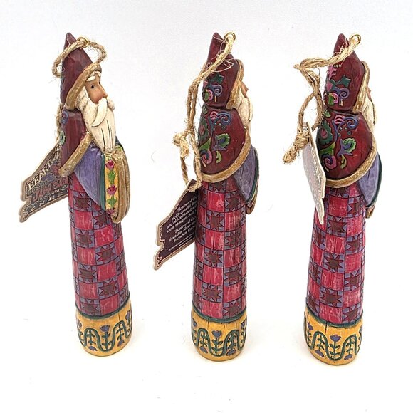 Jim Shore Heartwood Creek 2004 Red Sunburst Tulip Santa 3 Hanging Ornaments 6" - Picture 5 of 8